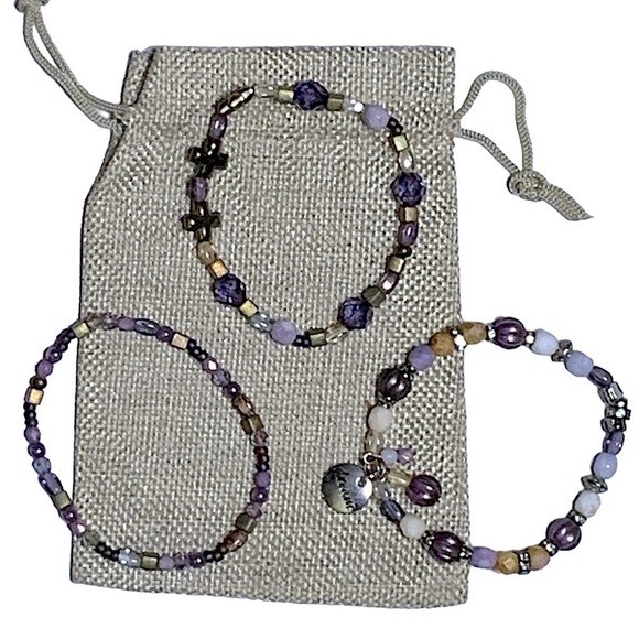 Regal 3 Cross Bracelet Purple Amethyst February Birthstone Religious Beaded - Picture 7 of 16